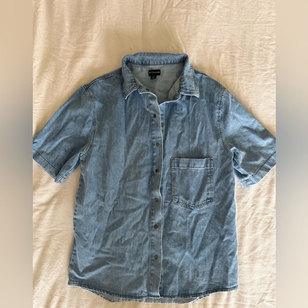 PrettyLittleThing Denim Blue Button Down Shirt